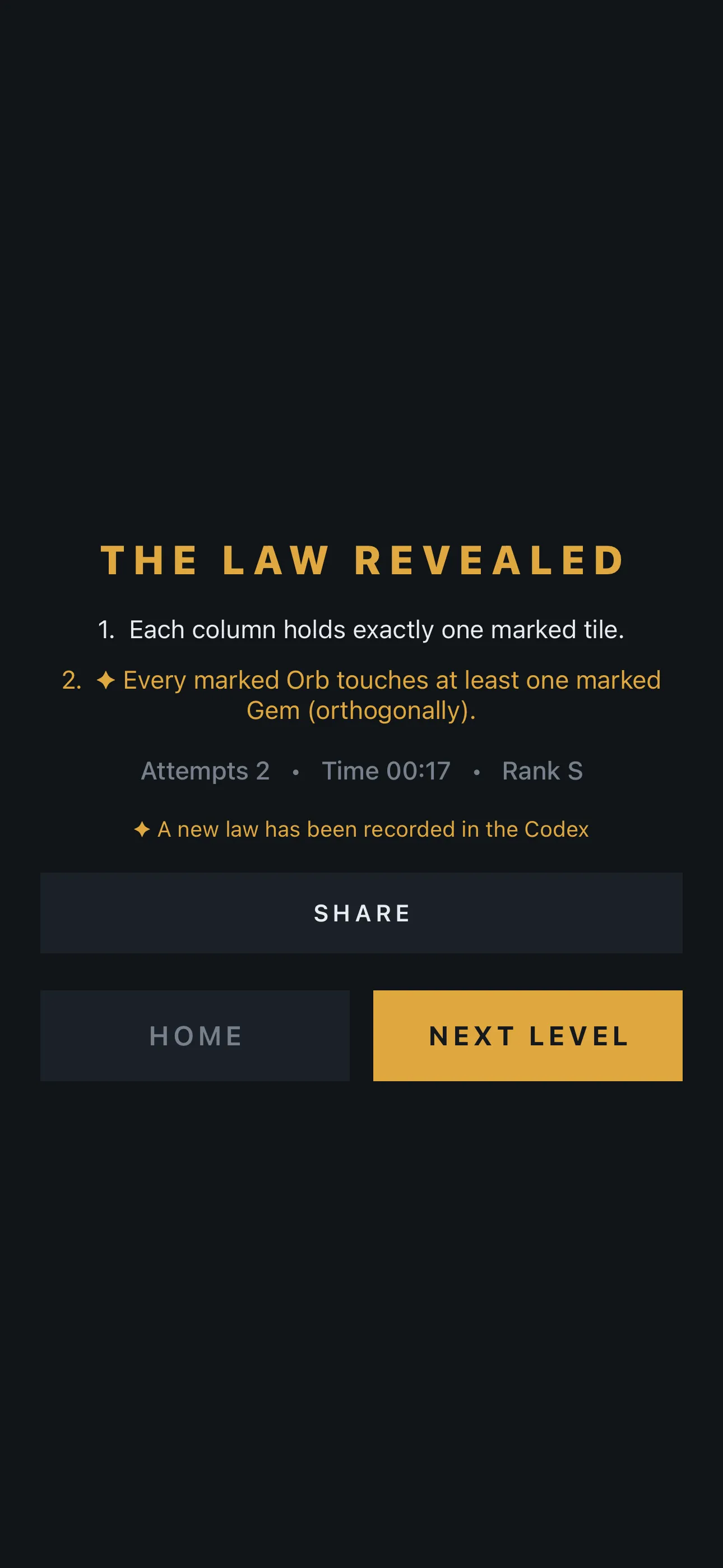 Solve it and the Law is finally spoken — then recorded in your Codex — screenshot