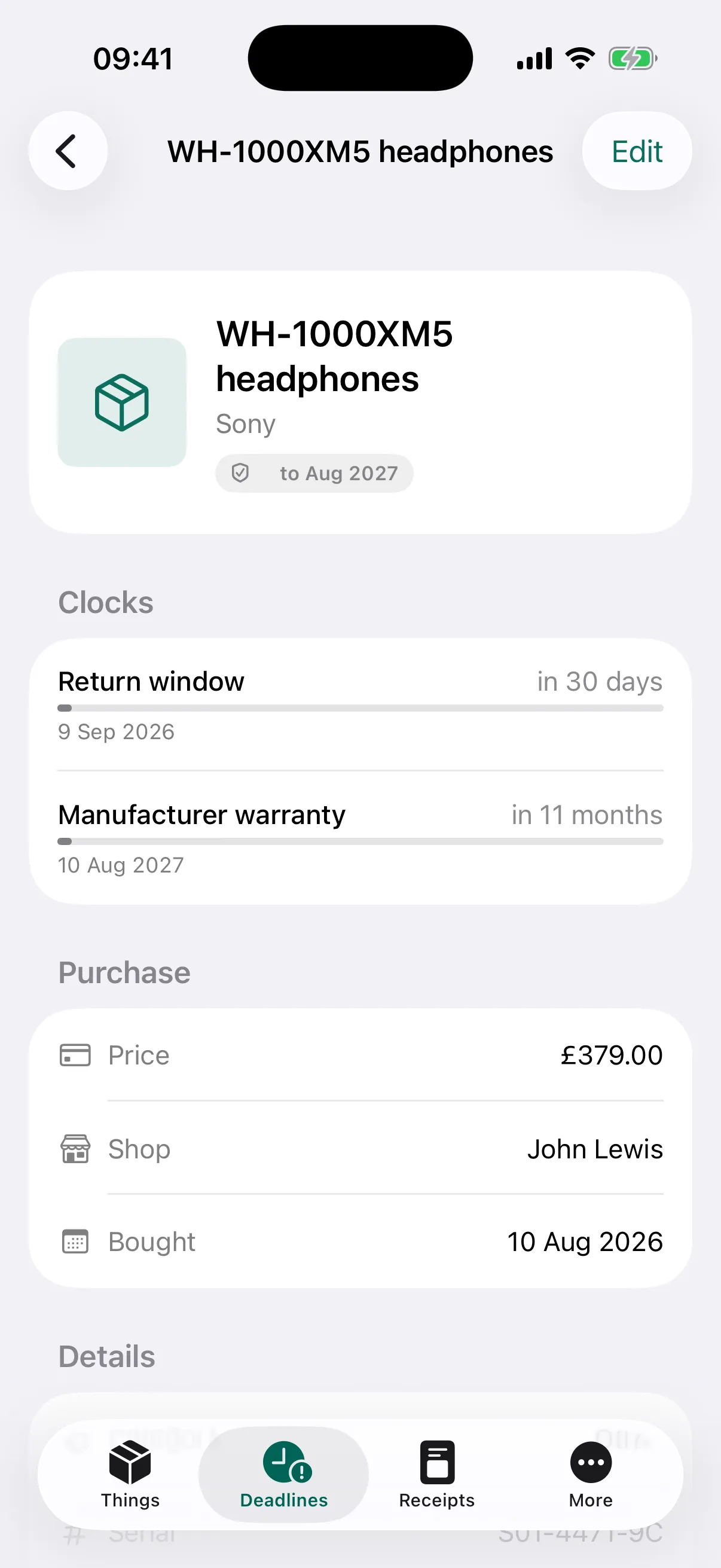 One thing: the return window, the warranty, the receipt — screenshot