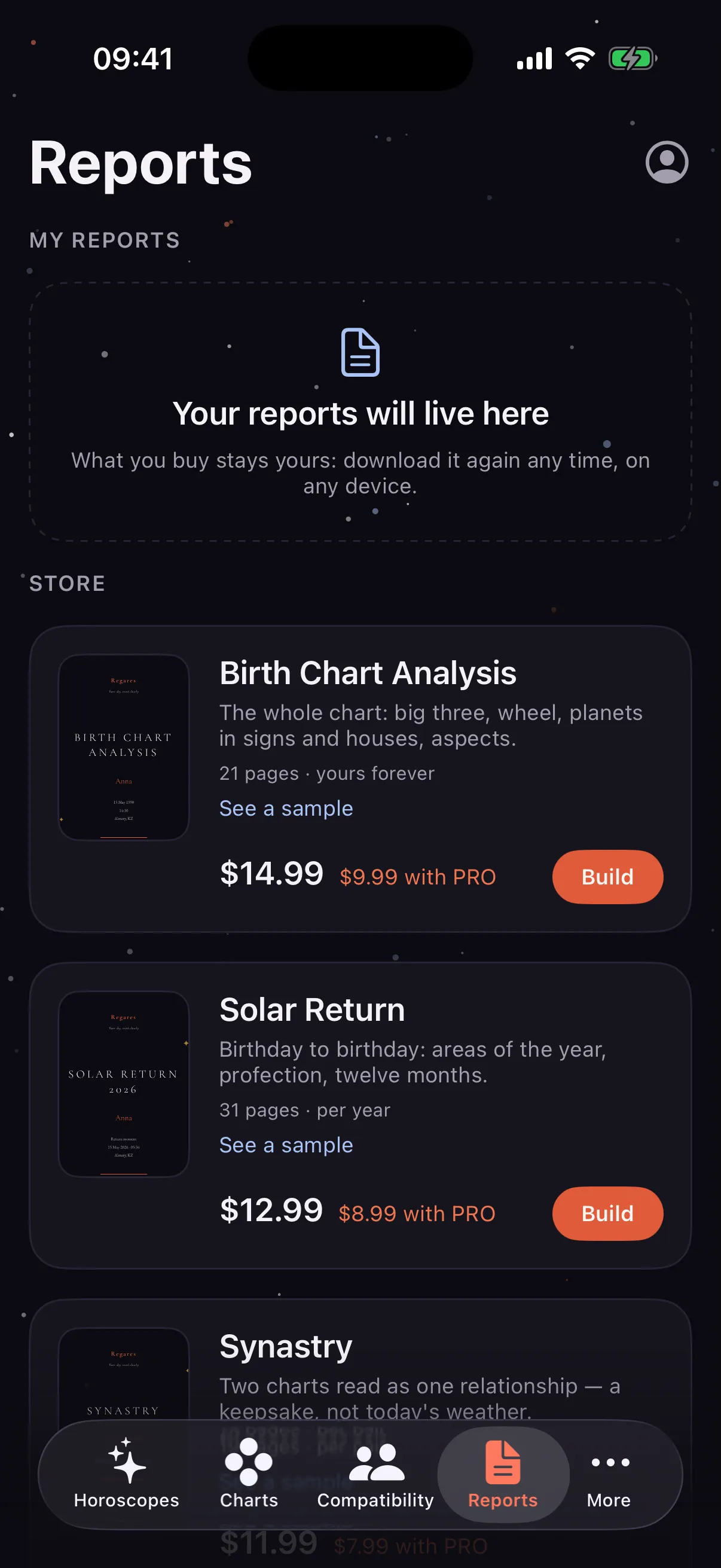 In-depth reports, bought one at a time — screenshot