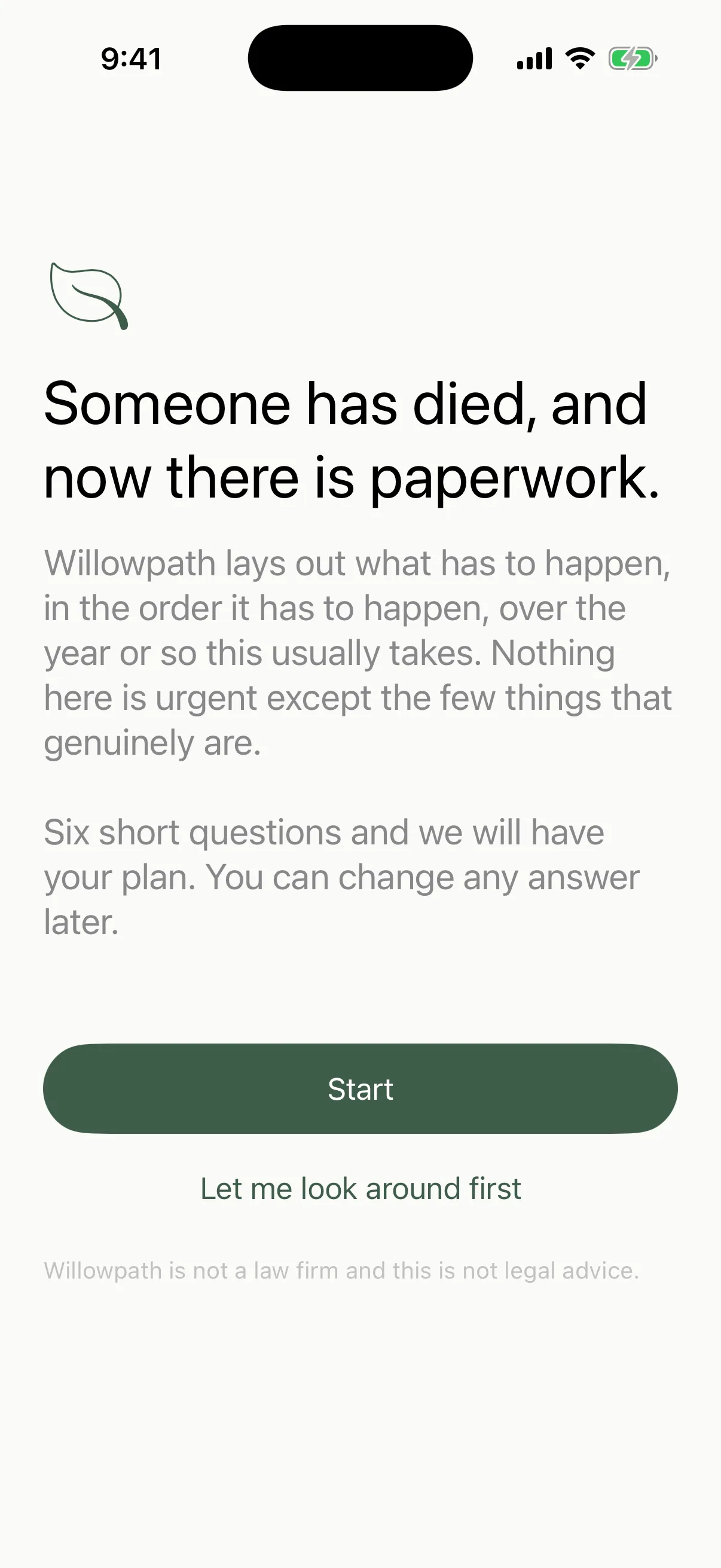 The first screen says what the app is for — screenshot