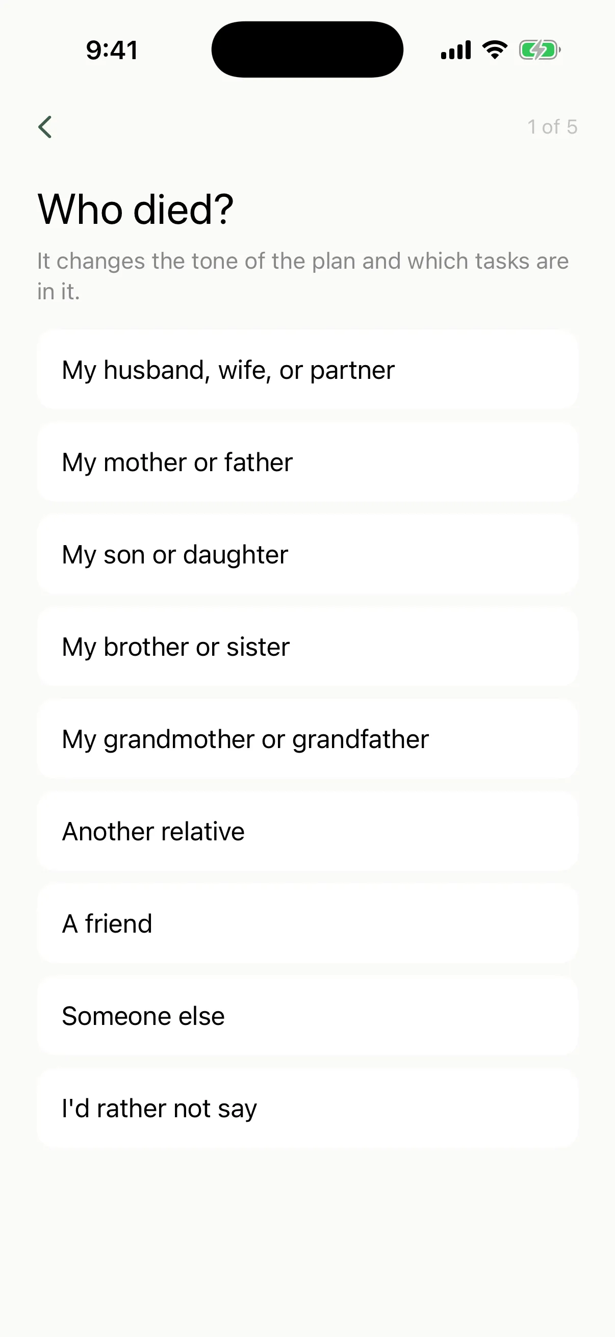 Five questions, and “I’d rather not say” is an answer — screenshot